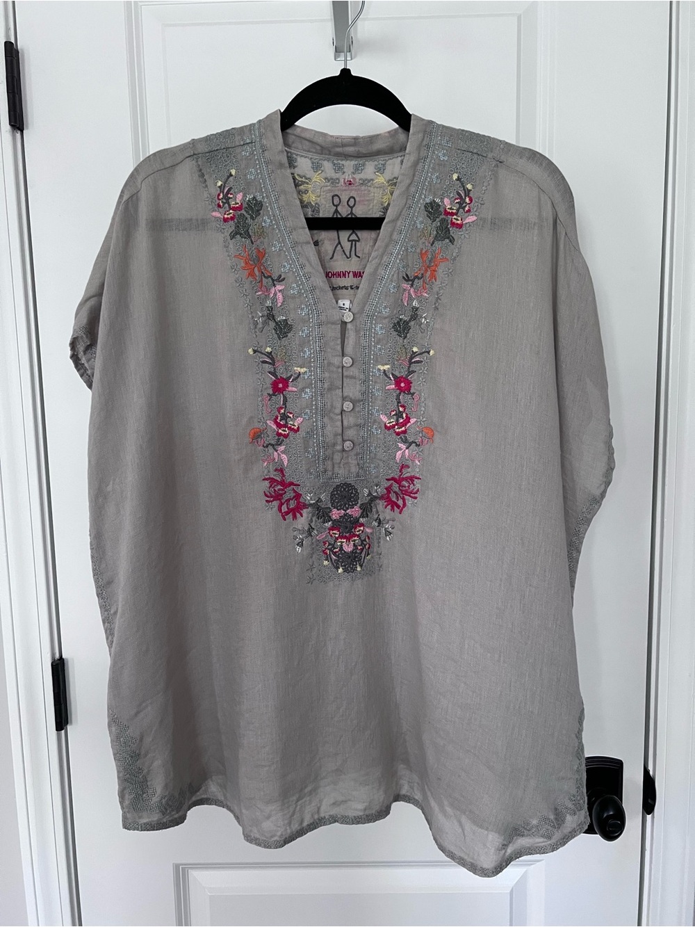 Johnny Was Linen Embroidered Tunic Top Size Small